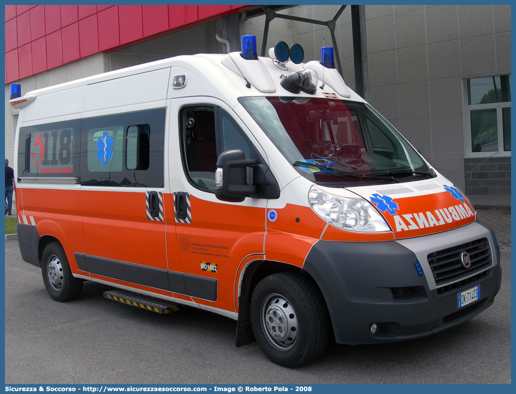 MO 1602
118 Modena Soccorso
Fiat Ducato III serie
Allestitore Orion S.r.l.
Parole chiave: 118;Modena;Soccorso;Ambulanza;Fiat;Ducato;X250;X 250;Orion