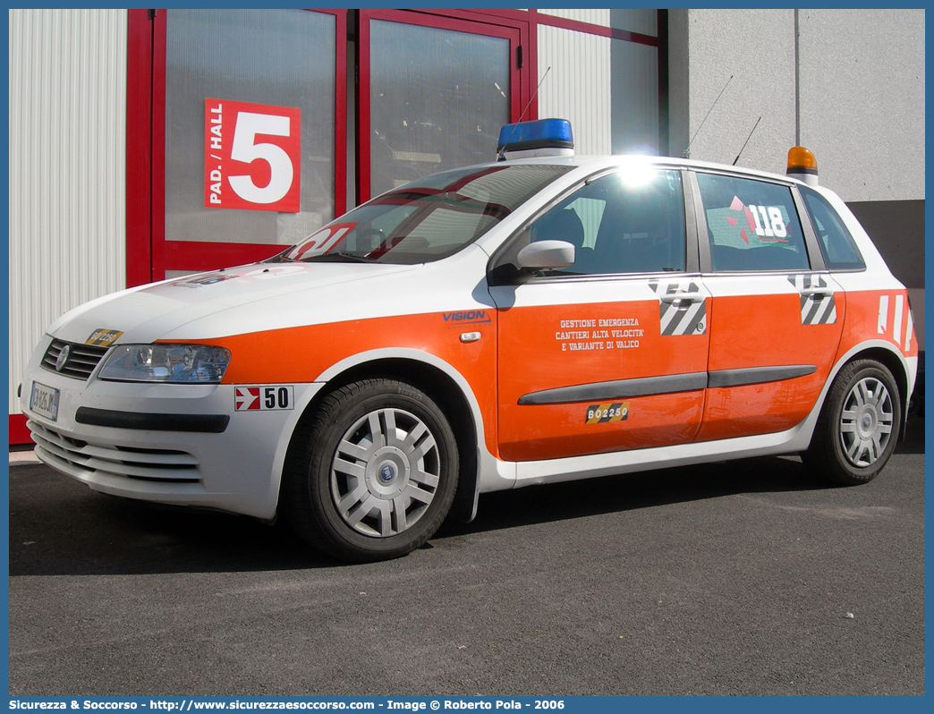 BO 2250
118 Bologna Soccorso
Fiat Stilo
Allestitore Vision S.r.l.
Parole chiave: 118;Bologna;Soccorso;Fiat;Stilo;Vision;G.E.C.A.V.;GECAV;Gestione;Cantieri;Alta Velocità;Variante di Valico