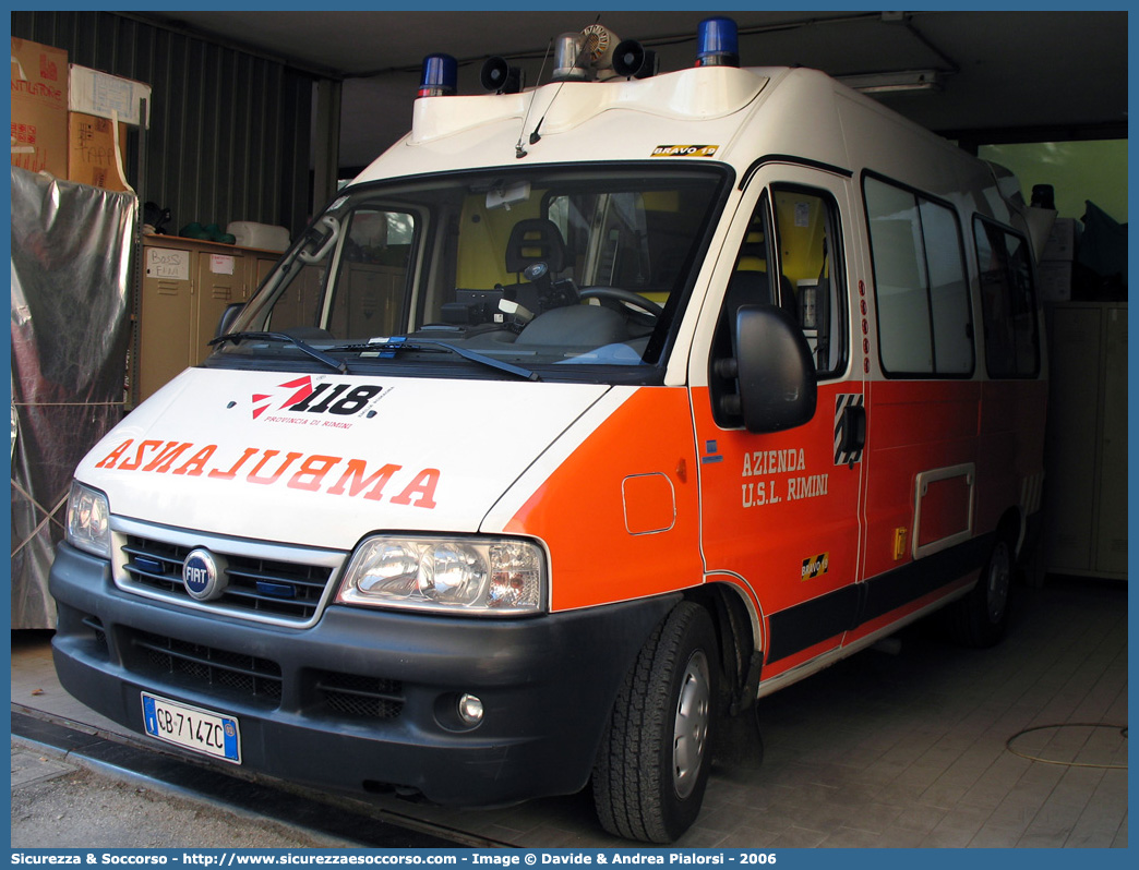 BRAVO 19
118 Romagna Soccorso
Ambito Territoriale di Rimini
Fiat Ducato II serie restyling
Allestitore MAF S.n.c.
Parole chiave: 118;Romagna;Soccorso;Rimini;Ambulanza;Fiat;Ducato;MAF