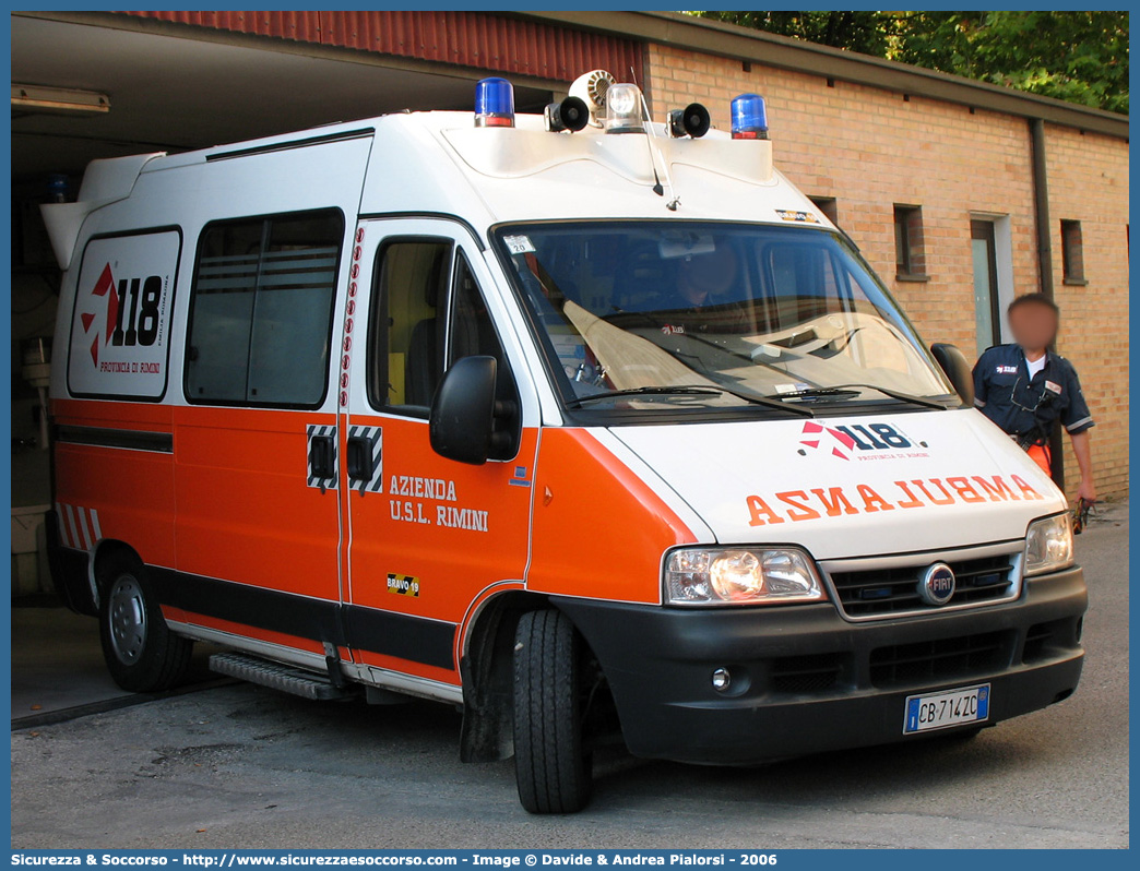 BRAVO 19
118 Romagna Soccorso
Ambito Territoriale di Rimini
Fiat Ducato II serie restyling
Allestitore MAF S.n.c.
Parole chiave: 118;Romagna;Soccorso;Rimini;Ambulanza;Fiat;Ducato;MAF