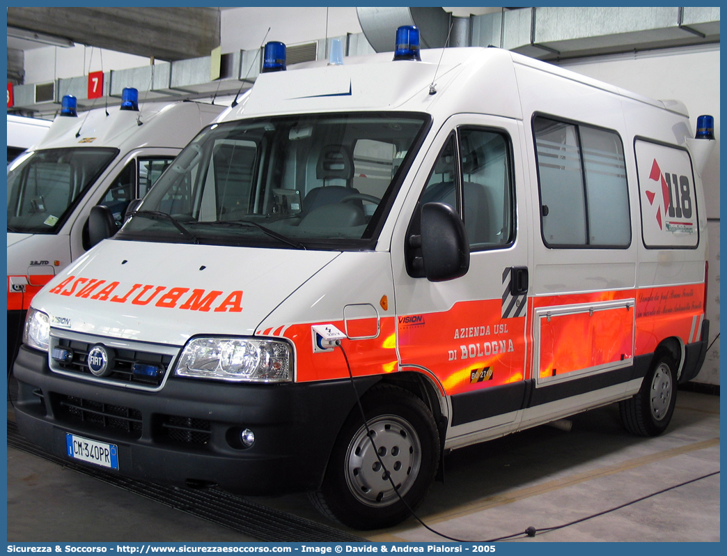 BO 0010
118 Bologna Soccorso
Fiat Ducato II serie restyling
Allestitore Vision S.r.l.
Parole chiave: 118;Bologna;Soccorso;Ambulanza;Fiat;Ducato