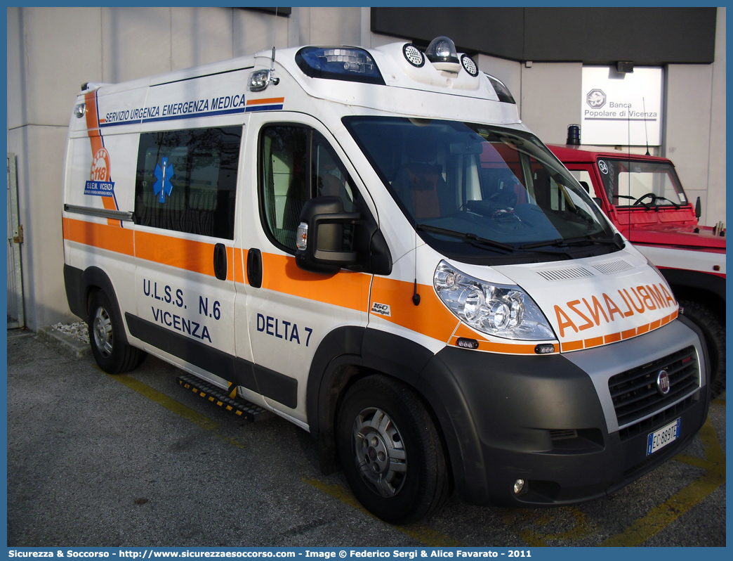 DELTA 7
SUEM 118 Vicenza
Azienda ULSS 8 - Berica
Fiat Ducato III serie
Allestitore AVS S.a.s.
Parole chiave: 118;SUEM;S.U.E.M.;Vicenza;Ambulanza;Fiat;Ducato;AVS