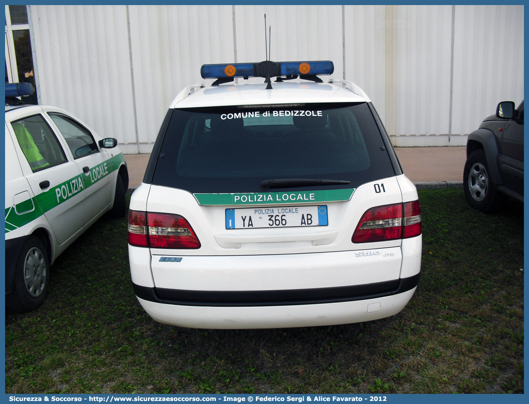 Polizia Locale YA366AB
Polizia Locale
Comune di Bedizzole
Fiat Stilo Multiwagon I serie
Parole chiave: Polizia;Locale;Municipale;Sirmione;Fiat;Stilo;Multiwagon;I serie