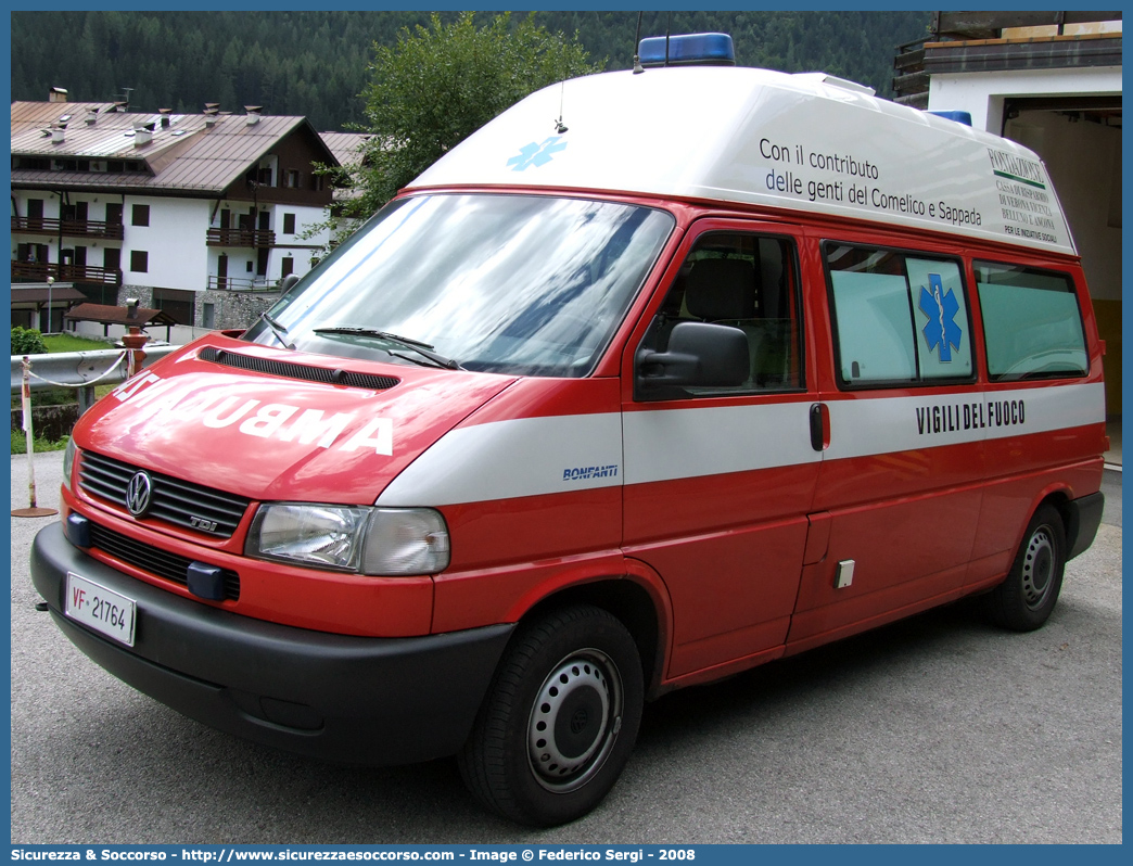 VF 21764
Corpo Nazionale Vigili del Fuoco
Servizio Sanitario
Volkswagen Transporter T4 restyling
Allestitore Bonfanti S.a.s.
Parole chiave: Corpo;Nazionale;Vigili del Fuoco;Vigili;Fuoco;Volkswagen;Transporter;T4;Bonfanti;Servizio Sanitario;Ambulanza