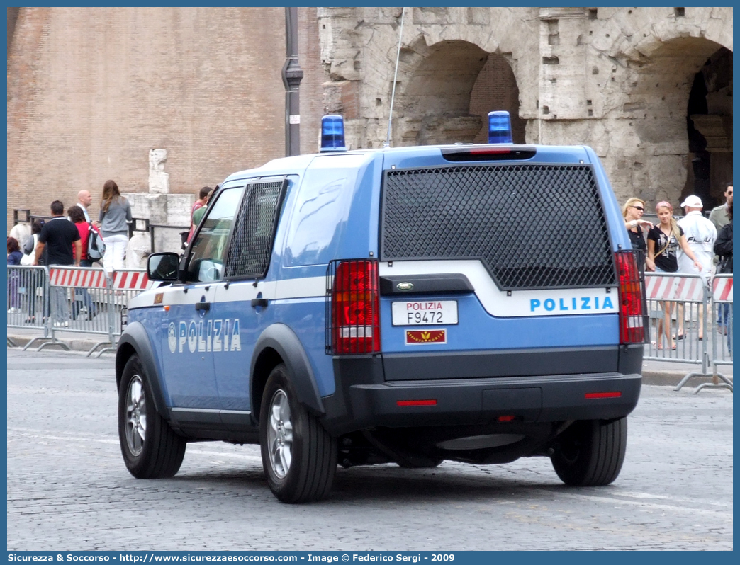 Polizia F9472
Polizia di Stato
Reparto Mobile
Land Rover Discovery 3
Allestitore Carrozzeria Marazzi S.p.A.
Parole chiave: F9472;PS;P.S.;Polizia di Stato;Reparto;Mobile;Ordine;Pubblico;Land Rover;Discovery;3