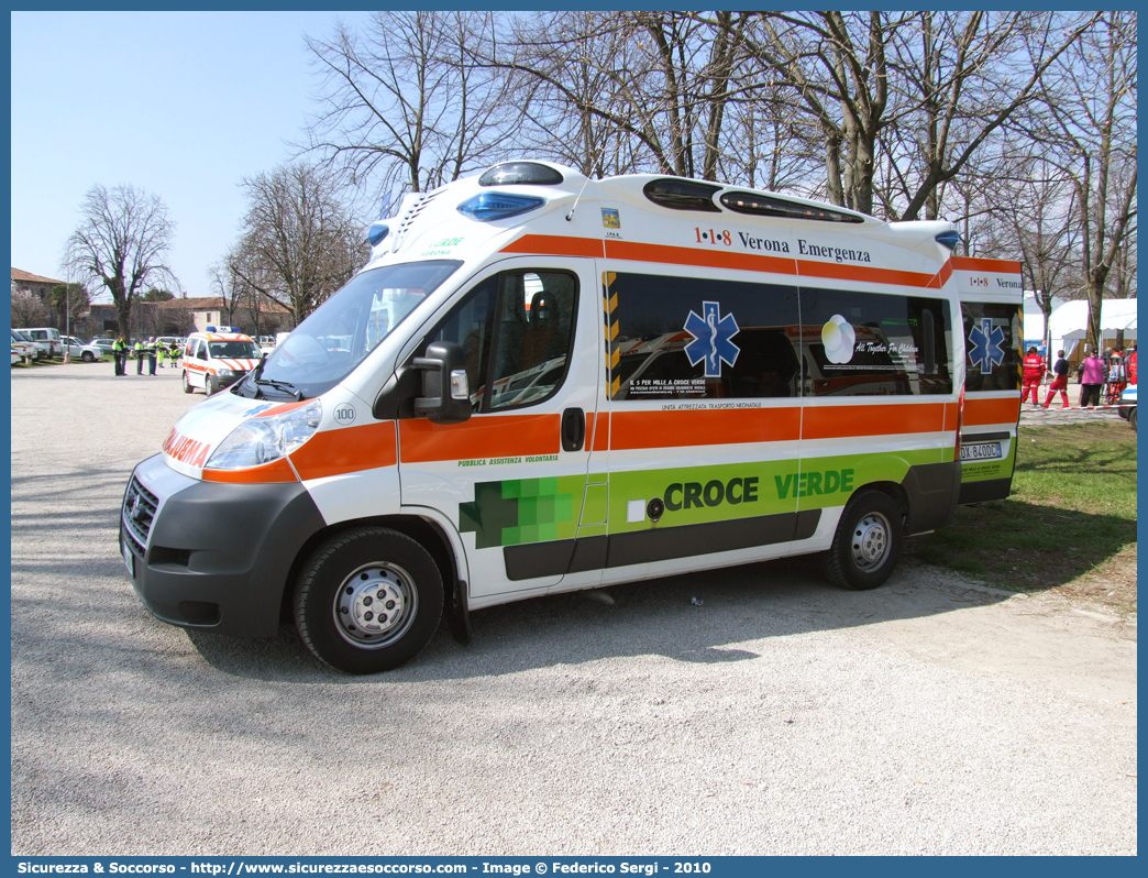 100
Croce Verde Verona
Fiat Ducato III serie
Allestitore Bollanti S.r.l.
Parole chiave: Croce Verde;CV;C.V.;Verona;Pubblica;Assistenza;Ambulanza;Fiat;Ducato X250;Bollanti;100