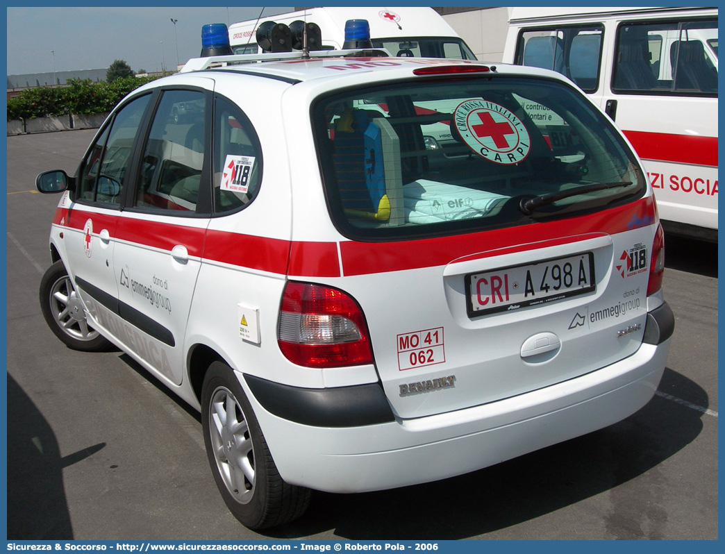 CRI A498A
Croce Rossa Italiana
Carpi
Renault Scenic I serie
Allestitore Aricar S.p.A.
Parole chiave: CRI;C.R.I.;Croce Rossa Italiana;Automedica;Auto Medica;Automedicalizzata;Auto Medicalizzata;Renault;Scenic;Carpi;A498A;Aricar