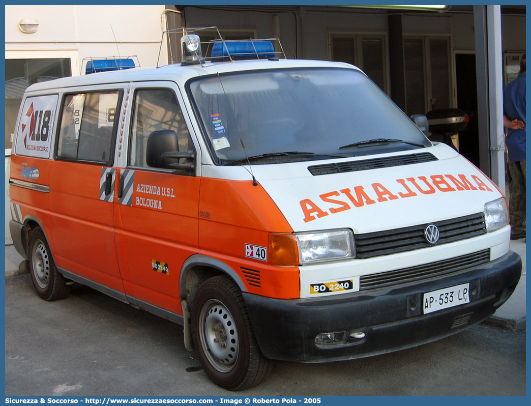 BO 2240
118 Bologna Soccorso
Volkswagen Transporter T4
Parole chiave: 118;Bologna;Soccorso;Ambulanza;Volkswagen;Transporter;T4;GECAV;Gestione;Emergenza;Cantieri;Alta Velocità;Variante di Valico