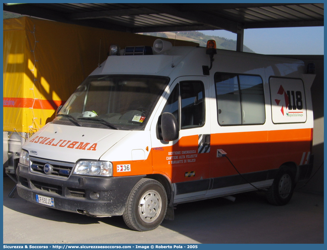 BO 2236
118 Bologna Soccorso
Fiat Ducato II serie restyling
Parole chiave: 118;Bologna;Soccorso;Ambulanza;Fiat;Ducato;GECAV;Gestione;Emergenza;Cantieri;Alta Velocità;Variante di Valico