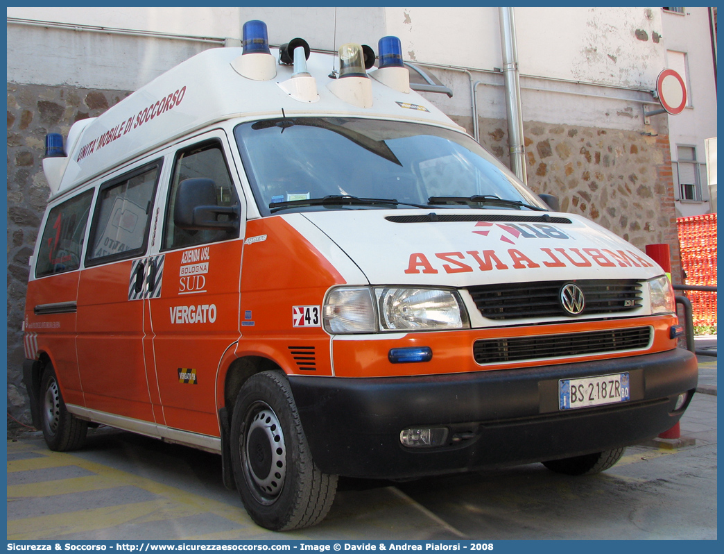 BO 2143
118 Bologna Soccorso
Volkswagen Transporter T4 restyling
Allestitore MAF S.n.c.
Parole chiave: 118;Bologna;Soccorso;Ambulanza;Volkswagen;Transporter;T4