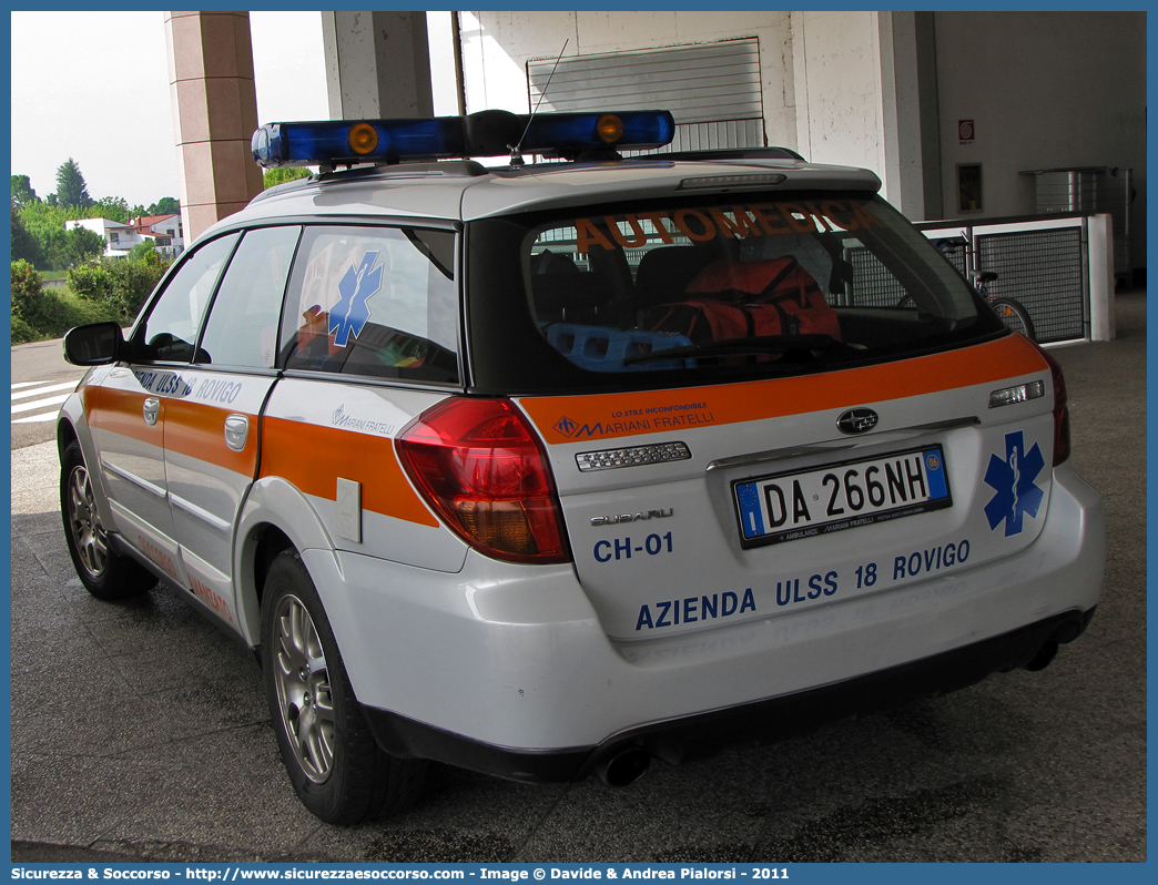 CH 01
SUEM 118 Rovigo Emergenza
Azienda ULSS 5 - Polesana
Rovigo
Subaru Outback III serie
Allestitore Mariani Fratelli S.r.l.
Parole chiave: 118;SUEM;S.U.E.M.;Automedica;Automedicalizzata;Auto Medica;Auto Medicalizzata;Rovigo;Subaru;Outback;Mariani Fratelli