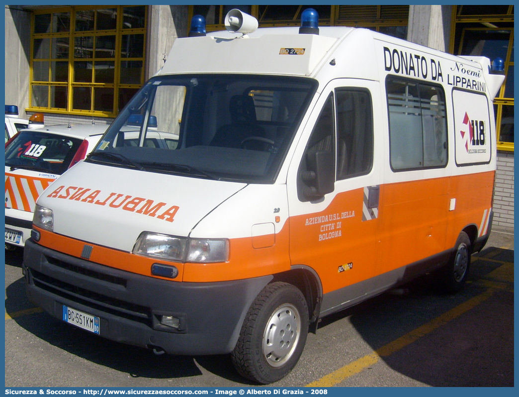 BO 2724
118 Bologna Soccorso
Fiat Ducato II serie
Allestitore Boneschi S.r.l.
Parole chiave: 118;Bologna;Soccorso;Ambulanza;Fiat;Ducato