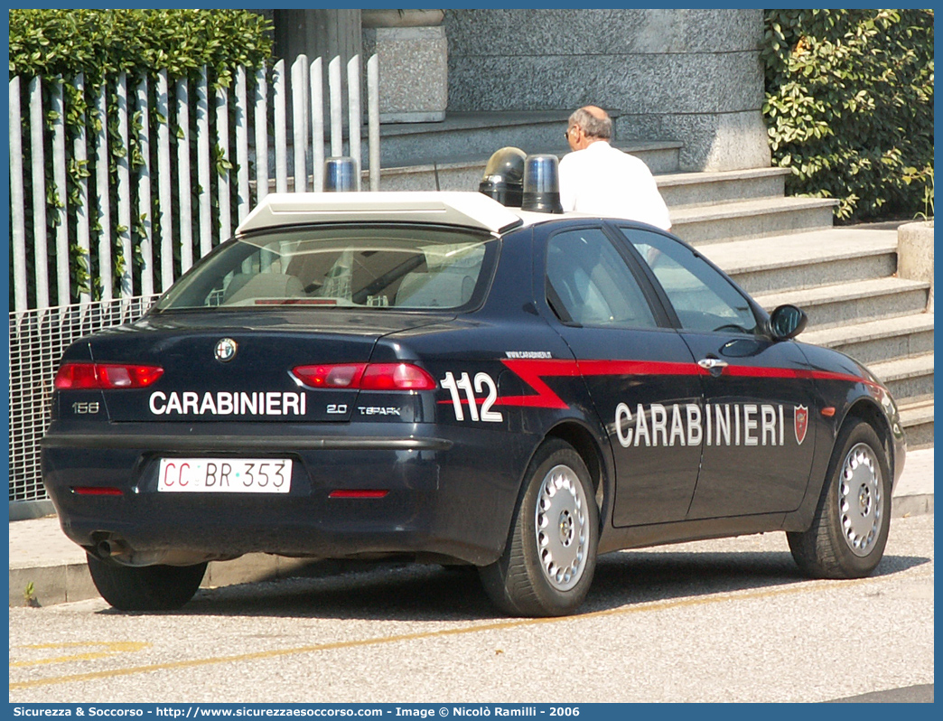 CC BR353
Arma dei Carabinieri
Alfa Romeo 156 I serie
con sistema "Falco"
Parole chiave: CC;C.C.;Arma;dei;Carabinieri;Nucleo;Operativo;e;Radiomobile;Radio Mobile;NORM;N.O.R.M.;NRM;N.R.M.;Alfa;Romeo;156