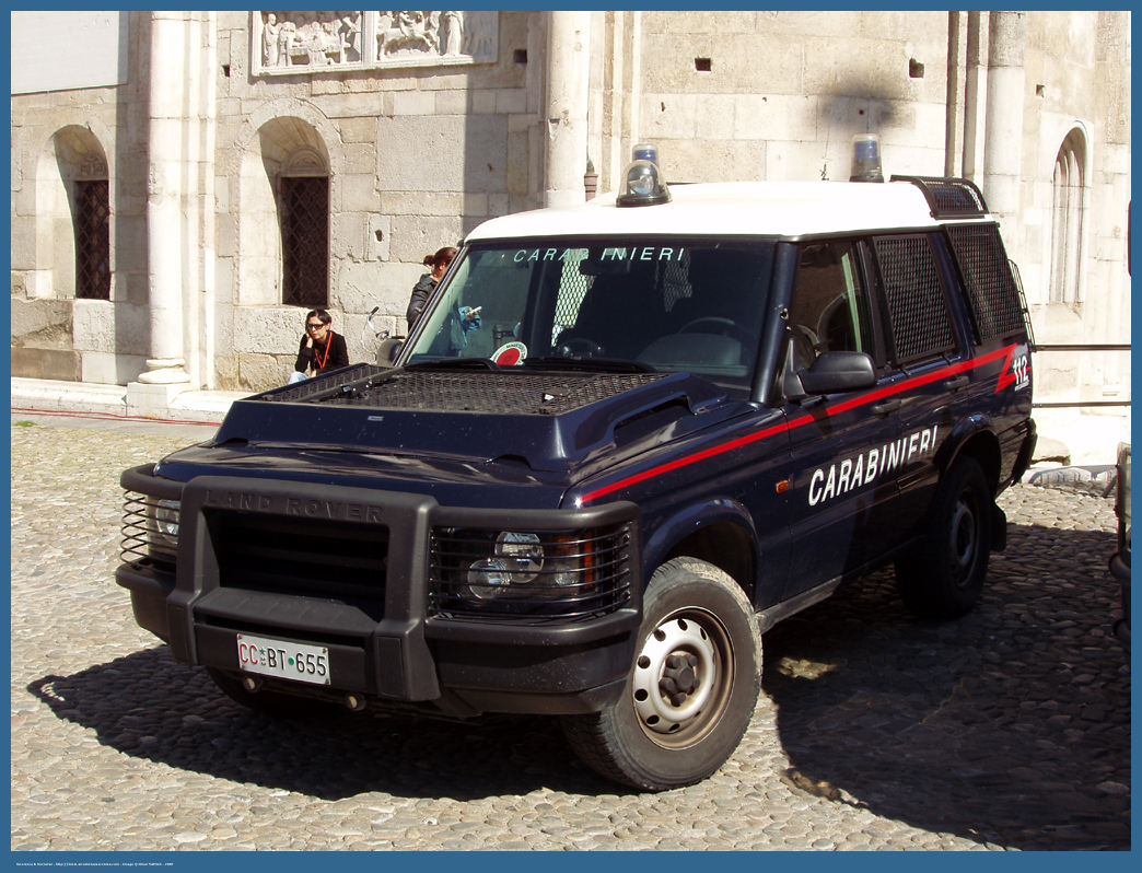 CC BT655
Arma dei Carabinieri
Battaglioni Mobili
Land Rover Discovery II serie Restyling
Parole chiave: CC;C.C.;Arma;dei;Carabinieri;Battaglioni;Battaglione;Mobili;Land Rover;Discovery;Ordine;Pubblico;Blindato