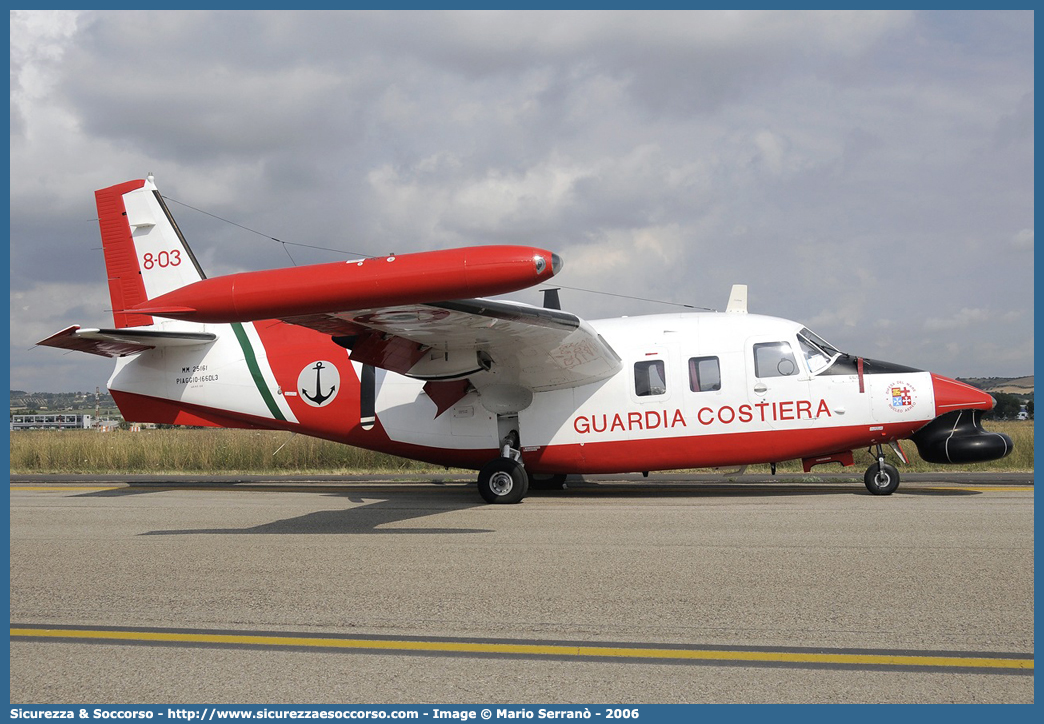 MM25161 / 8-03 "Orca 03"
Corpo delle Capitanerie di Porto
Guardia Costiera 
Piaggio P166DL3
Parole chiave: CP;GC;C.P.;G.C.;Guardia;Costiera;Capitaneria;Capitanerie;di;Porto;Piaggio;P166;DL3;P166DL3