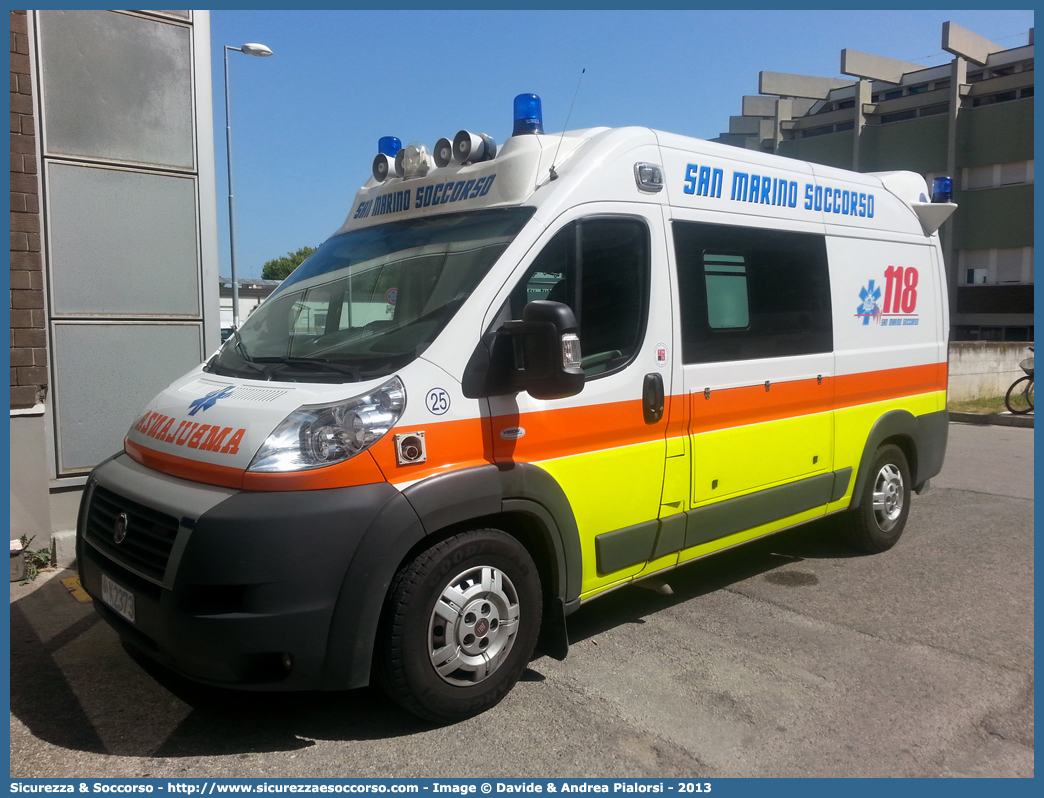 FALCO 25
118 San Marino Soccorso
Fiat Ducato III serie
Allestitore Vision S.r.l.
Parole chiave: 118;San Marino;Soccorso;Ambulanza;Autoambulanza;Fiat;Ducato;X250;X 250;Vision