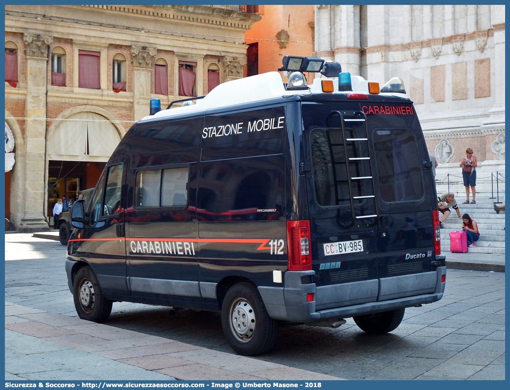 CC BV985
Arma dei Carabinieri
Fiat Ducato II serie restyling
Stazione Mobile
Allestitore Elevox S.r.l.
Parole chiave: CC;C.C.;Arma;Carabinieri;Fiat;Ducato;Stazione;Mobile;Elevox