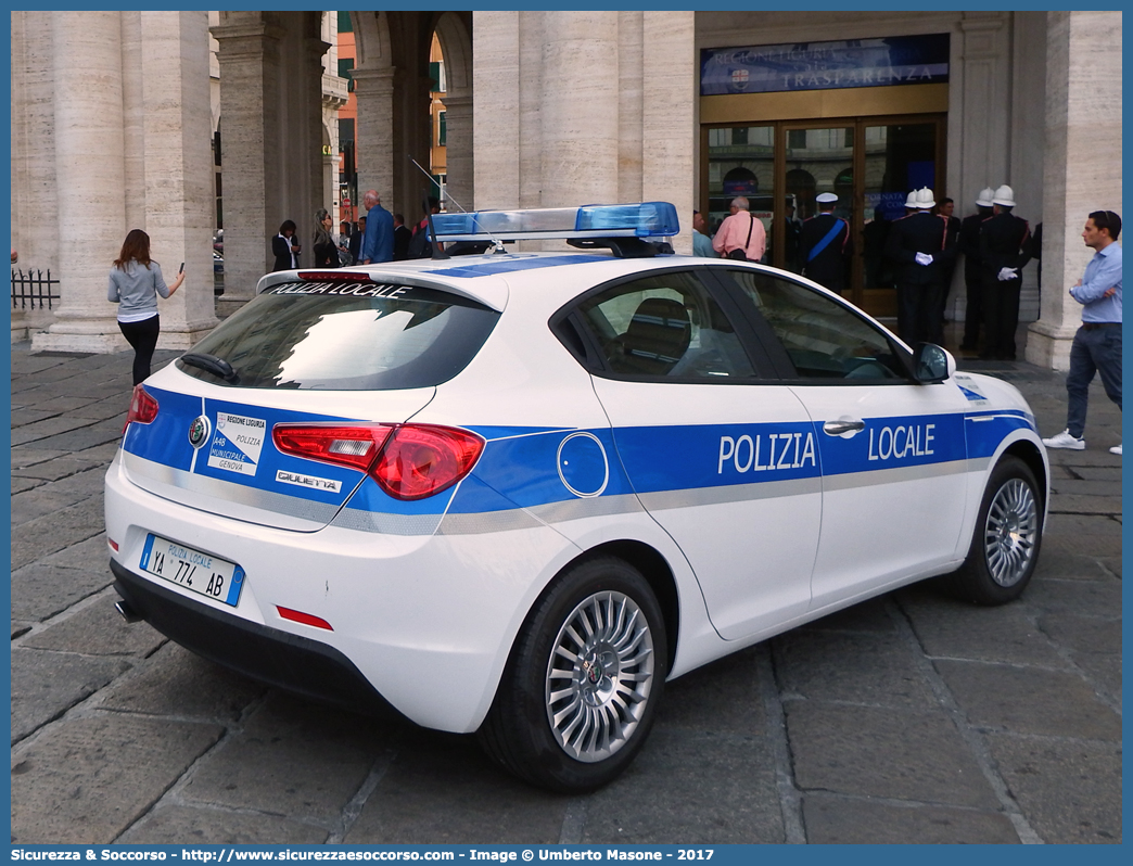 Polizia Locale YA774AB
Polizia Locale
Comune di Genova
Alfa Romeo Nuova Giulietta
I serie II restyling
Parole chiave: Polizia;Locale;Municipale;Genova;Alfa Romeo;Nuova Giulietta;YA774AB;YA 774 AB