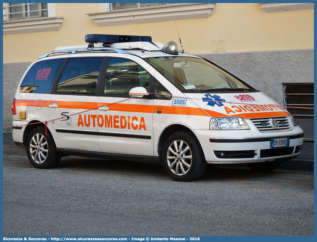 5985
118 Spezia Soccorso
Volkswagen Sharan III serie
Allestitore Alea Italia S.r.l.
Parole chiave: 118;Spezia;La Spezia;Soccorso;Automedica;Automedicalizzata;Auto Medica;Auto Medicalizzata;Volkswagen;Sharan;Alea