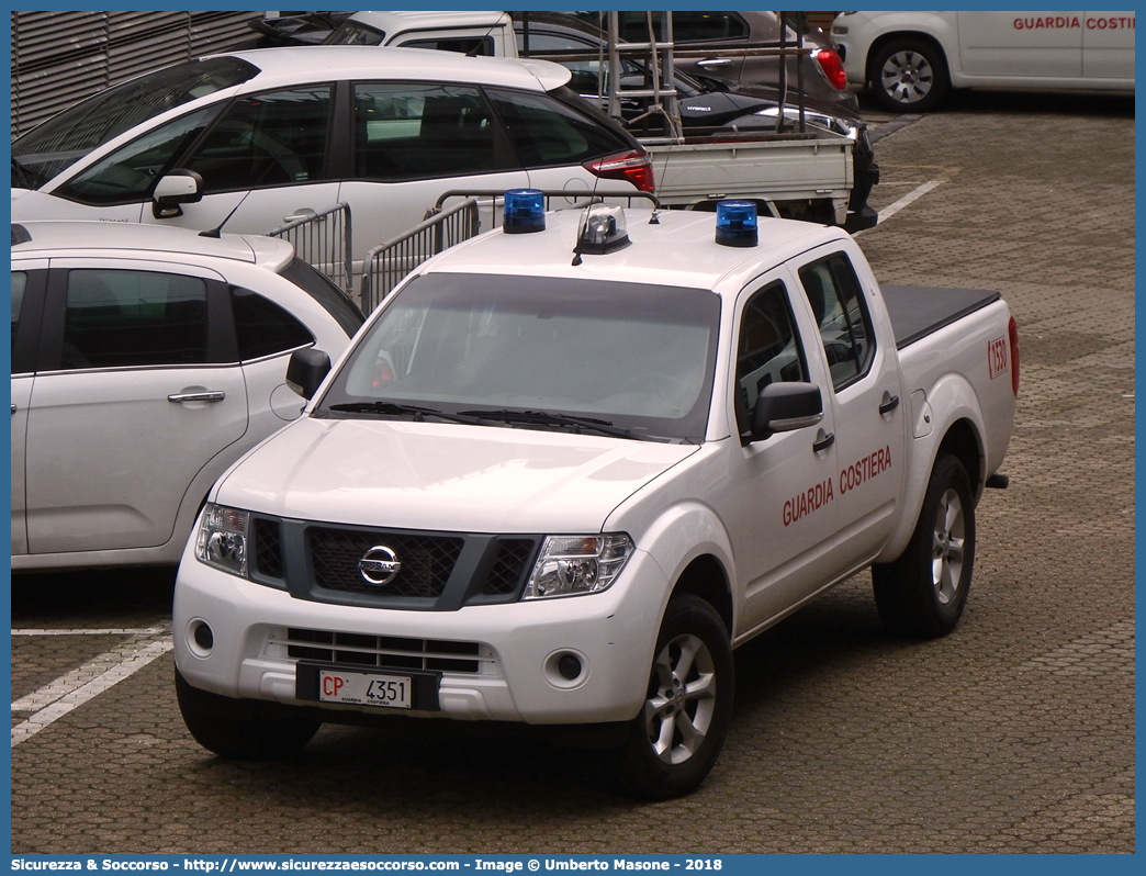 CP 4351
Corpo delle Capitanerie di Porto
Guardia Costiera
Nissan Navara II serie
Allestitore Focaccia Group S.r.l.
Parole chiave: CP;C.P.;GC,G.C.;Guardia;Costiera;Capitaneria;Capitanerie;di;Porto;Nissan;Navara;Focaccia