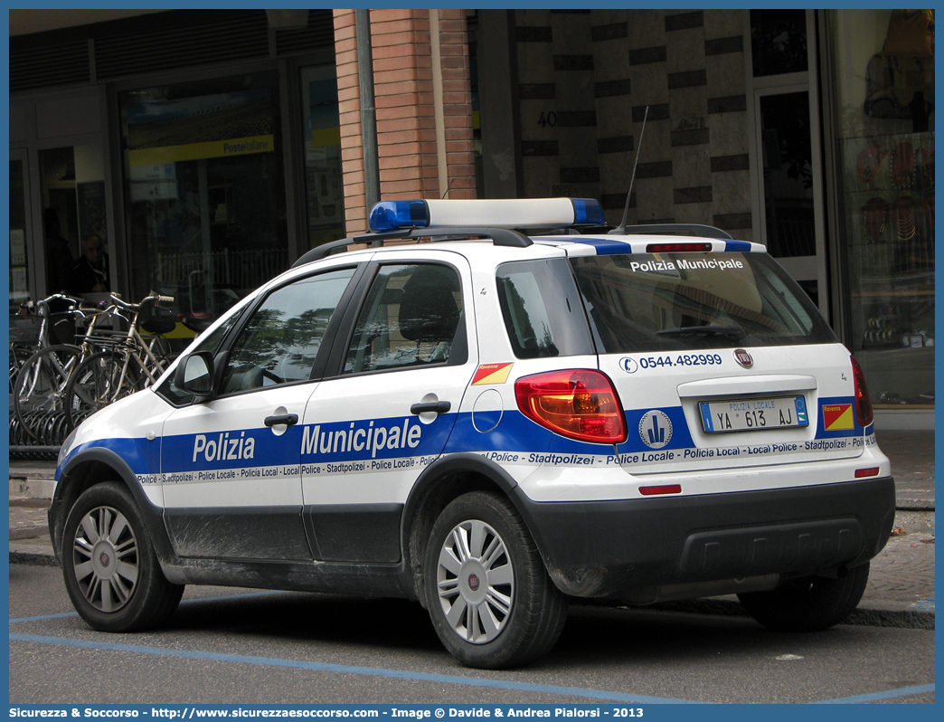 Polizia Locale YA613AJ
Polizia Municipale
Comune di Ravenna
Fiat Sedici II serie
Allestitore Focaccia Group S.r.l.
Parole chiave: Polizia;Locale;Municipale;Ravenna;Fiat;Sedici;Focaccia;YA613AJ;YA 613 AJ