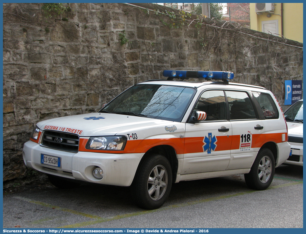 T03
118 Trieste
Subaru Forester III serie
Allestitore Aricar S.p.A.
Parole chiave: 118;Trieste;Automedica;Automedicalizzata;Auto Medica;Auto Medicalizzata;Subaru;Forester;Aricar