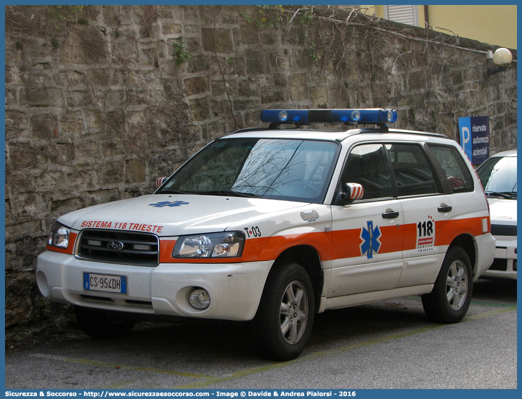 T03
118 Trieste
Subaru Forester III serie
Allestitore Aricar S.p.A.
Parole chiave: 118;Trieste;Automedica;Automedicalizzata;Auto Medica;Auto Medicalizzata;Subaru;Forester;Aricar