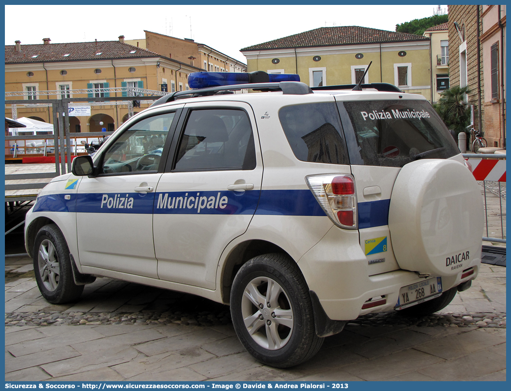 Polizia Locale YA268AA
Polizia Municipale
Comune di Cervia
Daihatsu Terios III serie
Allestitore Focaccia Group S.r.l.
Parole chiave: Polizia;Municipale;Locale;Cervia;Daihatsu;Terios;YA268AA;YA 268 AA;Focaccia