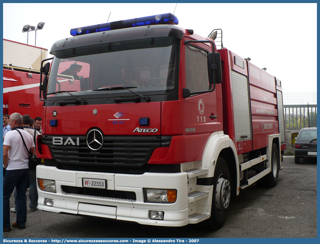 VF 22553
Corpo Nazionale Vigili del Fuoco
Mercedes Benz Atego 1828 I serie restyling
dotata di sistema One Seven
Allestitore BAI S.r.l.
Parole chiave: Corpo;Nazionale;Vigili del Fuoco;Vigili;Fuoco;ABP;A.B.P.;AutoBottePompa;AutoBotte;Mercedes Benz;Atego;1828;BAI;B.A.I.;One Seven;22553