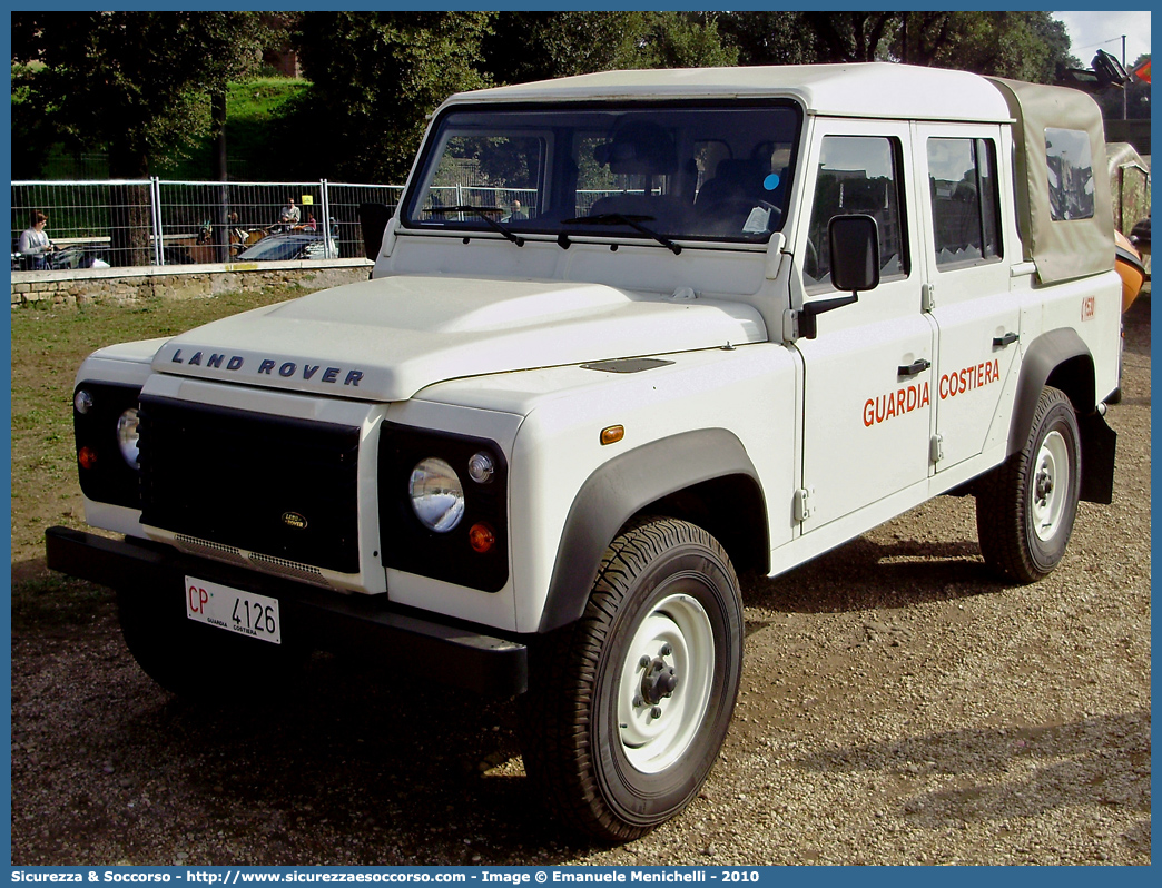 CP 4126
Corpo delle Capitanerie di Porto
Guardia Costiera
Land Rover Defender 110
Parole chiave: CP;C.P.;GC;G.C.;Guardia;Costiera;Capitaneria;Capitanerie;di;Porto;Land;Rover;Defender;110