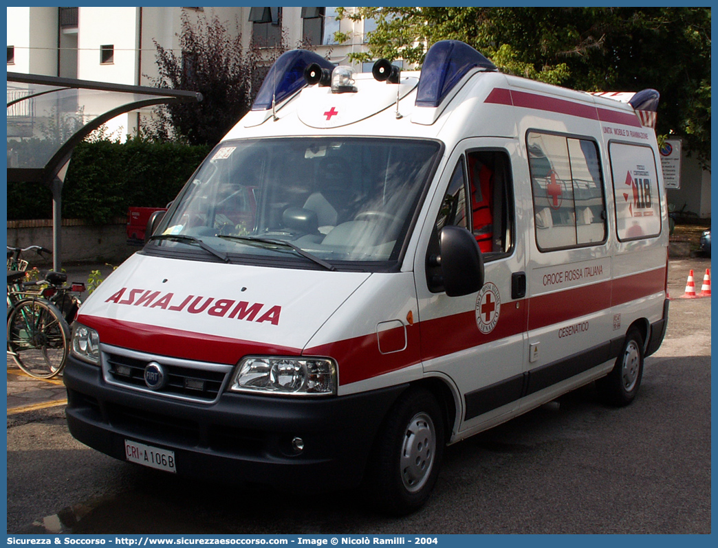 CRI A106B
Croce Rossa Italiana
Cesenatico
Fiat Ducato II serie restyling
Allestitore Aricar S.p.A.
Parole chiave: Croce;Rossa;Italiana;CRI;C.R.I.;Ambulanza;Fiat;Ducato;Aricar;Cesenatico