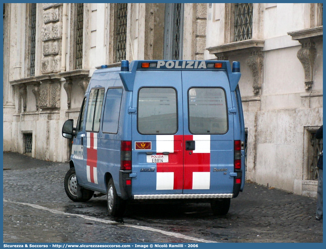 Polizia E8814
Polizia di Stato
Reparto Mobile
Servizio Sanitario
Fiat Ducato II serie
Allestitore Boneschi S.r.l.
Parole chiave: Polizia;Stato;PS;P.S.;Reparto;Mobile;Servizio;Sanitario;Ambulanza;Autoambulanza;Fiat;Ducato;Savio