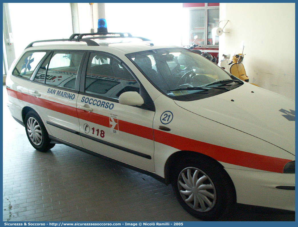 FALCO 21
118 San Marino Soccorso
Fiat Marea Weekend
Allestitore EDM S.r.l.
Parole chiave: 118;San Marino;Soccorso;Automedica;Auto Medica;Automedicalizzata;Auto Medicalizzata;Fiat;Marea;Weekend;EDM;E.D.M.