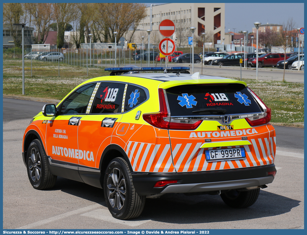 RA 51
118 Romagna Soccorso
Ambito Territoriale di Ravenna
Honda CR-V V serie
Allestitore Safety Car S.r.l.
Parole chiave: 118;Romagna;Ravenna;Soccorso;Automedica;Automedicalizzata;Auto Medica;Auto Medicalizzata;Honda;CR-V;CRV;Safety Car;Orion