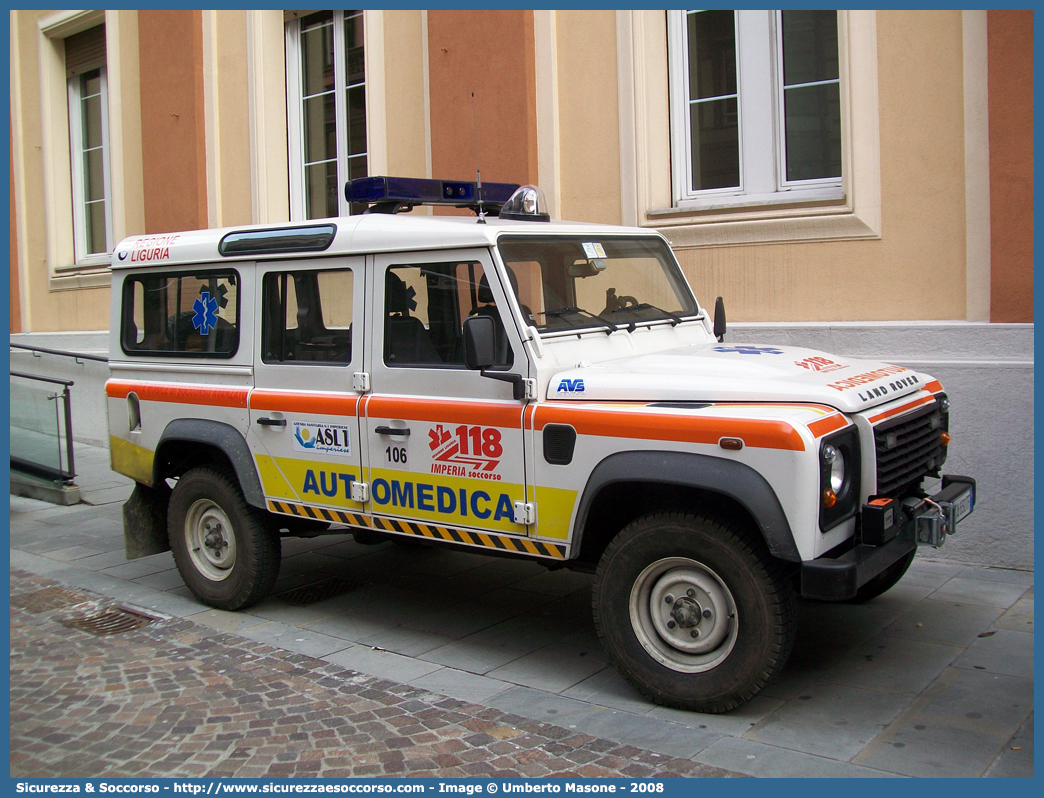 106
118 Imperia Soccorso
Land Rover Defender 110
Allestitore AVS S.a.s.
Parole chiave: 118;Imperia;Soccorso;Automedica;Land Rover;Defender;110;AVS;A.V.S.