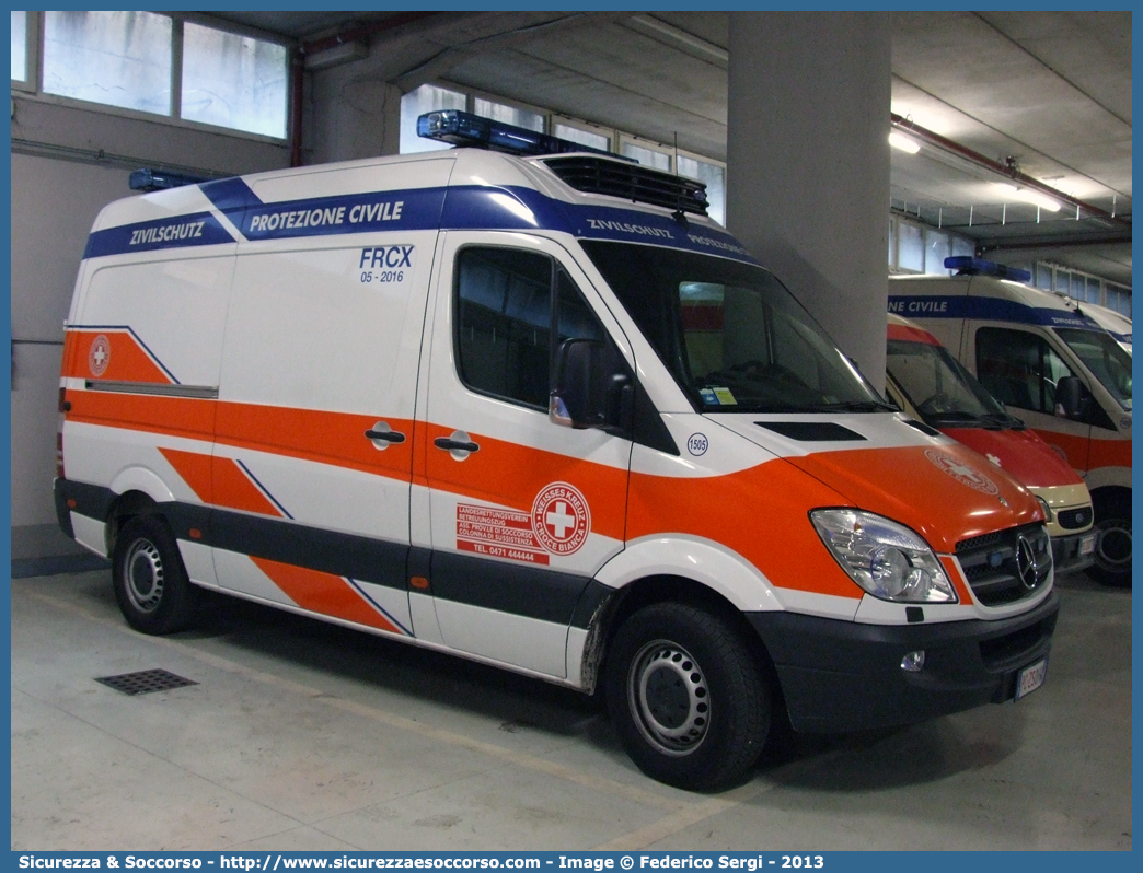 1505
Croce Bianca - Weisses Kreuz
Protezione Civile - Zivilschutz
Mercedes Benz Sprinter II serie
Parole chiave: Croce Bianca;Weisses Kreuz;WK;Sezione;Bolzano;Sektion;Bozen;Mercedes Benz;Sprinter;Protezione Civile;Zivilschutz