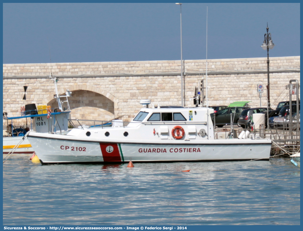 CP 2102
Corpo delle Capitanerie di Porto
Guardia Costiera
Vedetta Veloce Classe 2084
Parole chiave: Guardia;Costiera;Capitaneria;Capitanerie;Porto;Vedetta;Vedette;Veloce;Veloci;Classe;2084;CP;C.P.;G.C.;GC;CP2102;CP 2102