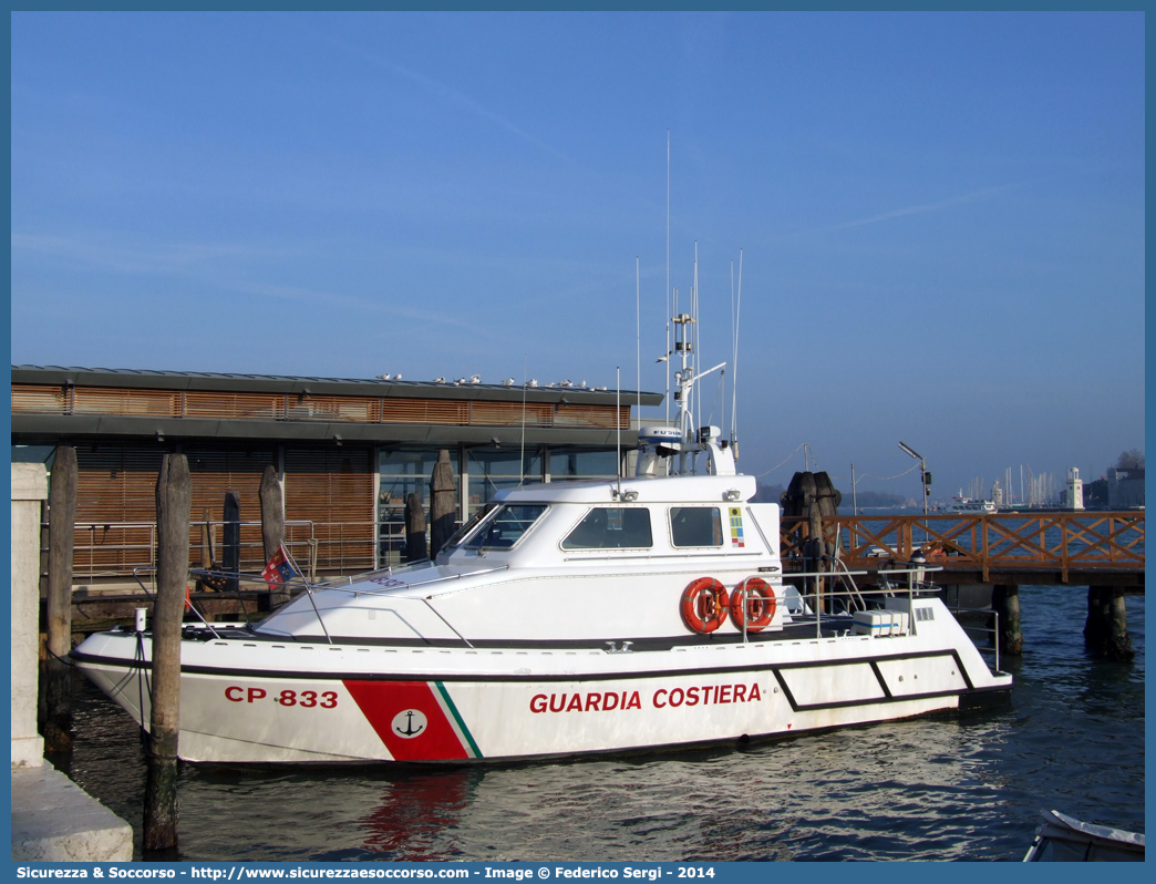 CP 833
Corpo delle Capitanerie di Porto
Guardia Costiera
Vedetta Costiera Classe 825
Parole chiave: CP;C.P.;GC;G.C.;Guardia;Costiera;Capitaneria;Capitanerie;Porto;Vedetta;Vedette;Costiere;Classe;825