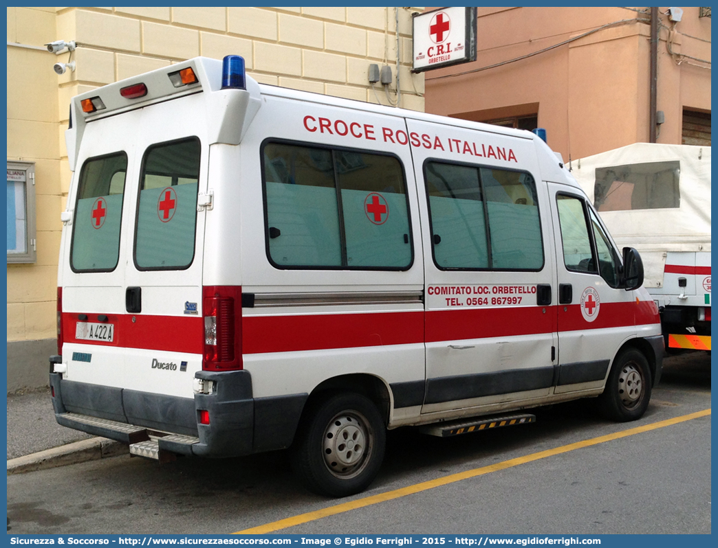 CRI A422A
Croce Rossa Italiana
Orbetello (GR)
Fiat Ducato II serie restyling
Allestitore Boneschi S.r.l.
Parole chiave: Croce;Rossa;Italiana;CRI;C.R.I.;Ambulanza;Fiat;Ducato;Orbetello;Savio;Boneschi;A422A