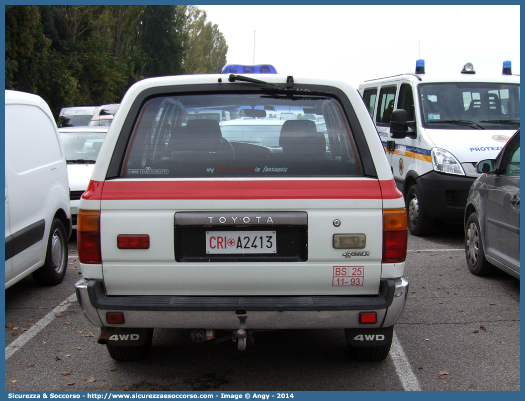 CRI A2413
Croce Rossa Italiana
Valtrompia (BS)
Toyota 4Runner II serie
Parole chiave: CRI;C.R.I.;Croce Rossa Italiana;Valtrompia;Toyota;4Runner