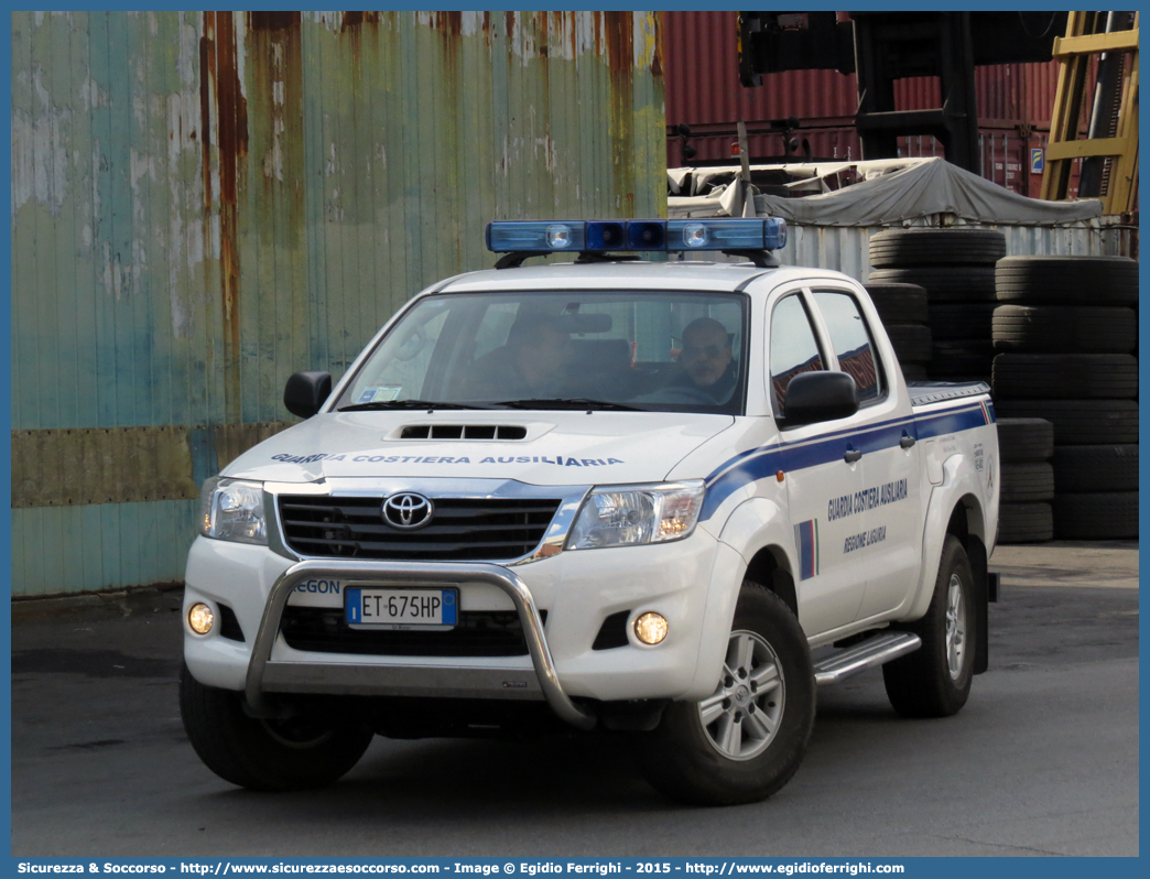 GE-002
Guardia Costiera Ausiliaria
Società Nazionale di Salvamento
Toyota Hilux VII serie restyling
Allestitore Oregon Group S.r.l.
Parole chiave: GCA;G.C.A.;SNS;S.N.S.;Guardia;Costiera;Ausiliaria;Società;Nazionale;Salvamento;Liguria;Genova;Oregon;Toyota;Hilux