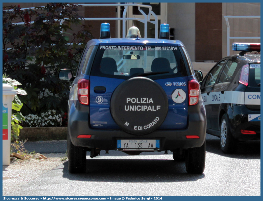 Polizia Locale YA133AA
Polizia Locale
Comune di Corato
Daihatsu Terios III serie
Parole chiave: Polizia;Locale;Municipale;Corato;Daihatsu;Terios