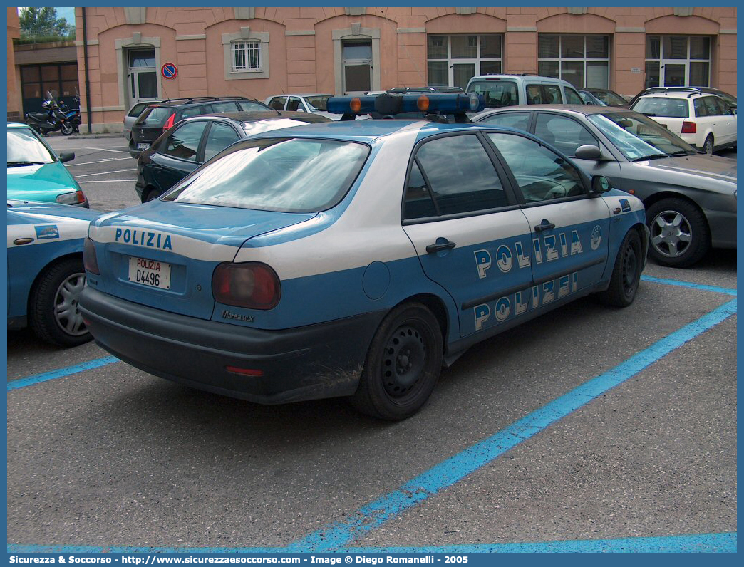 Polizia D4496
Polizia di Stato
Questura di Bolzano
Squadra Volante
Fiat Marea
Parole chiave: PS;P.S.;Polizia;di;Stato;Squadra;Volante;Questura;Bolzano;Fiat;Marea