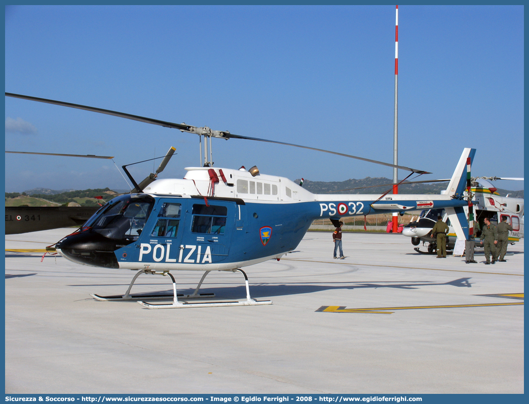 PS 32
Polizia di Stato
Reparto Volo
Agusta Bell AB206 Jet Ranger
Parole chiave: PS;P.S.;Polizia;di;Stato;Reparto;Volo;Agusta;Bell;AB;206;Jet Ranger