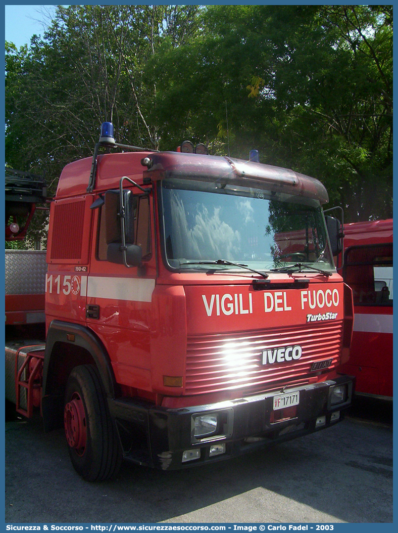 VF 17171
Corpo Nazionale Vigili del Fuoco
Iveco 190-42 TurboStar
Parole chiave: VF;VVF;V.F.;V.V.F.;Corpo;Nazionale;Vigili del Fuoco;Vigili;Fuoco;Iveco;190-42;TurboStar