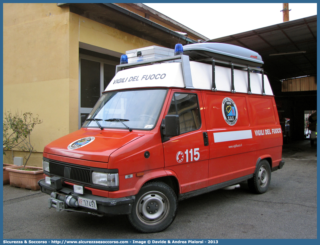 VF 17491
Corpo Nazionale Vigili del Fuoco
Nucleo Speleo Alpino Fluviale
Fiat Ducato I serie restyling
Parole chiave: Corpo;Nazionale;Vigili del Fuoco;Vigili;Fuoco;Fiat;Ducato;SAF;S.A.F.;Speleo;Alpino;Fluviale