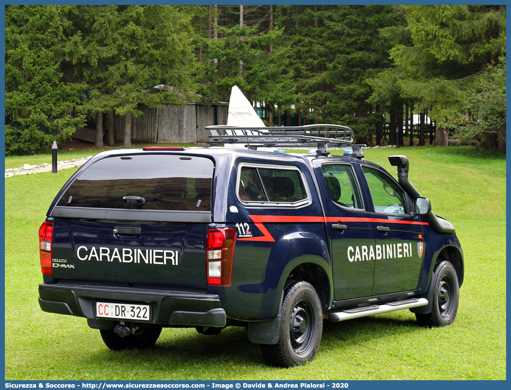 CC DR322
Arma dei Carabinieri
Isuzu D-Max II serie
Centro Carabinieri Addestramento Alpino
Allestitore Maritan S.r.l.
Parole chiave: CC;C.C.;Arma;dei;Carabinieri;Centro;Addestramento;Soccorso;Alpino;Maritan;Isuzu;D-Max;DMax