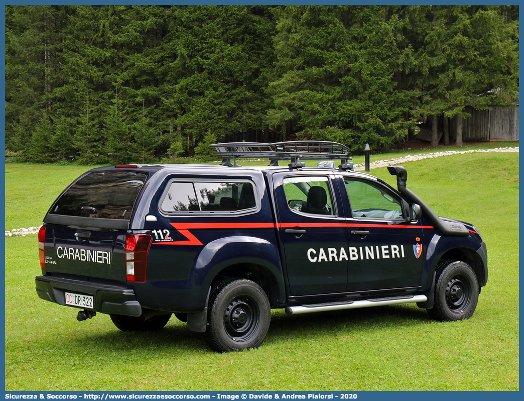 CC DR322
Arma dei Carabinieri
Isuzu D-Max II serie
Centro Carabinieri Addestramento Alpino
Allestitore Maritan S.r.l.
Parole chiave: CC;C.C.;Arma;dei;Carabinieri;Centro;Addestramento;Soccorso;Alpino;Maritan;Isuzu;D-Max;DMax