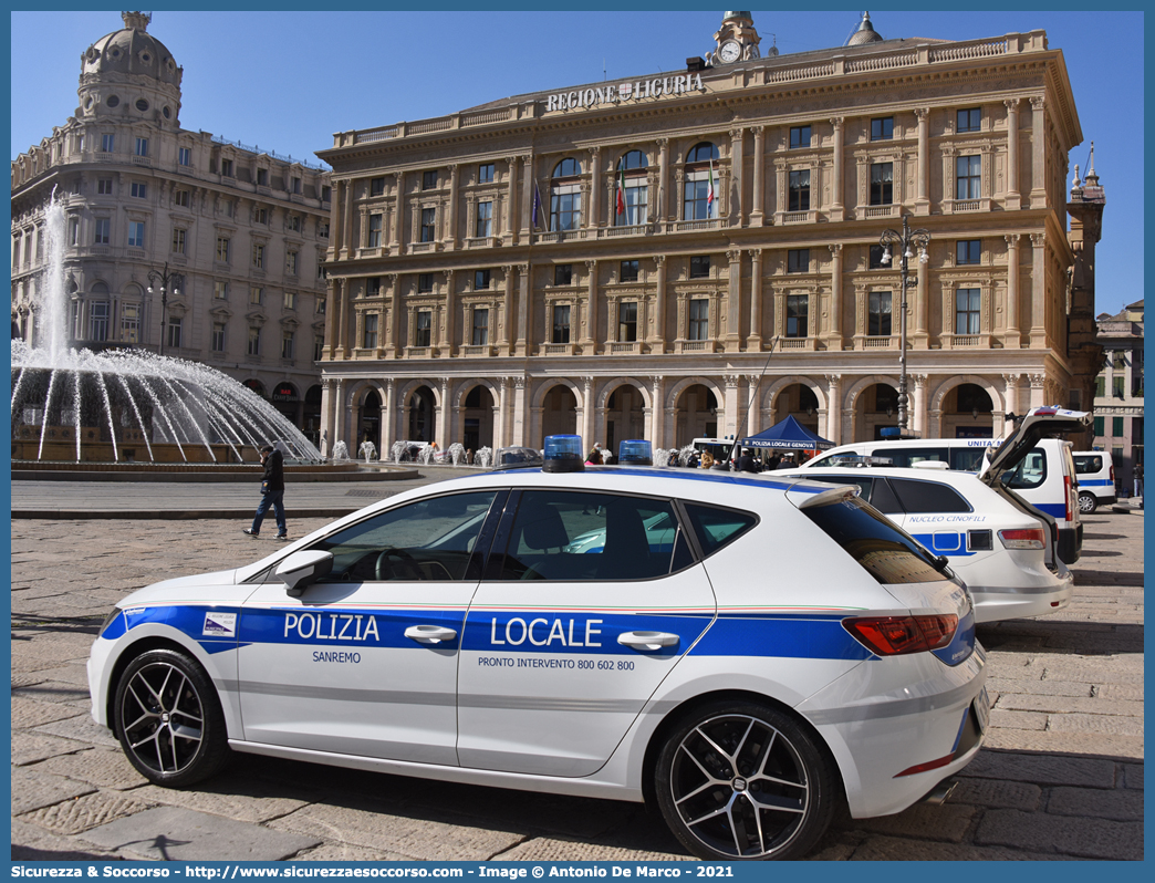 Polizia Locale YA596AP
Polizia Locale
Comune di Sanremo
Seat Leon FR III serie
Allestitore Bertazzoni S.r.l.
Parole chiave: Polizia;Municipale;Locale;Sanremo;Seat;Leon;FR;Bertazzoni