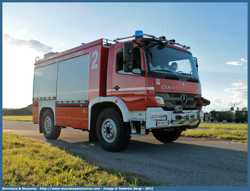 AM CM229
Aeronautica Militare Italiana
Servizio Antincendio
Mercedes Benz Atego 1222 4x4 II serie restyling
Allestitore BAI S.r.l.
Parole chiave: A.M.I.;AMI;Aeronautica;Militare;Italiana;Servizio;Antincendio;Mercedes;Benz;Atego;1222;4x4;BAI